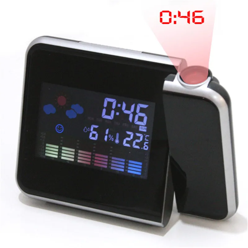 LED Digital Projection Alarm Clock Temperature Thermometer Desk Time Date Display Projector Calendar USB Charger Table Led Clock