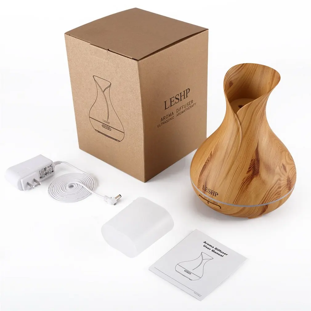 

LESHP Vase Air Purifier Electric Oil Burner Aroma Diffuser Ultra-quiet Auto-off Humidifier Aromatherapy Light Wood Grain