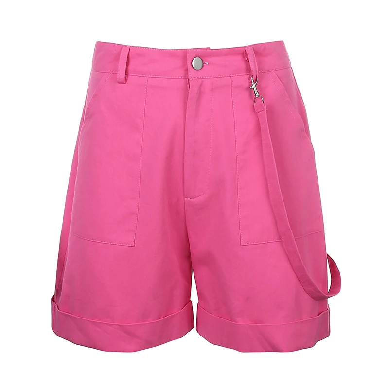 Pink Casual Cargo Short Pants Women Harajuku High Waist Shorts with Strips Pockets Fashion Loose Shorts High Street