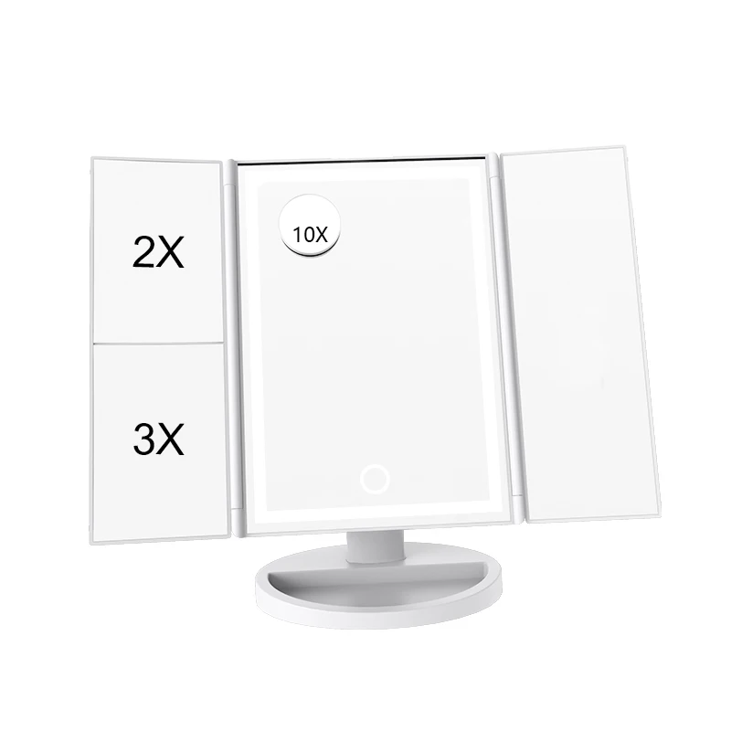 SK1706G WHITE Косметический 3 складной регулируемый зеркальный 22/16 светильник зеркало для макияжа Настольный макияж светодиодный сенсорный экран 1X/2X/3X/10X увеличительное зеркало - Цвет: SK1706G WHITE