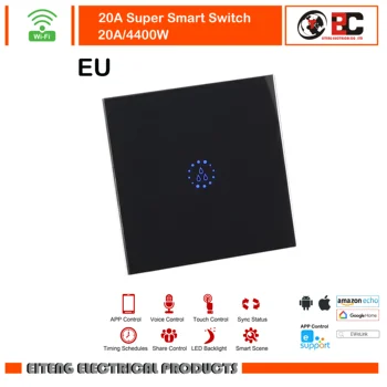 

20A Super Smart Switch 1Gang 1Way Wireless Remote Light Relay App Control Work with Alexa Google Home 4400W EU