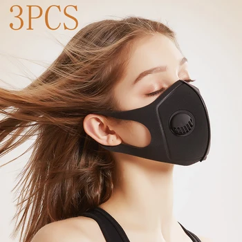 

3PC Anti Dust Mouth Mask PM2.5 Air Purifying Filter Face Masks with Breathing Valve Mouth Reusable Cover Anti Fog Haze Mask