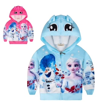 

Baby Girl Clothes Cartoon Anna Elsa Girls Coat Cute Big Eyes Hooded Zipper Kids Jacket Spring Autumn Thin Polyester Kids Clothes