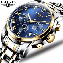 Мужские часы Топ бренд класса люкс LIGE Хронограф Мужские спортивные часы водонепроницаемые полностью Стальные кварцевые часы испанские местные Быстрая