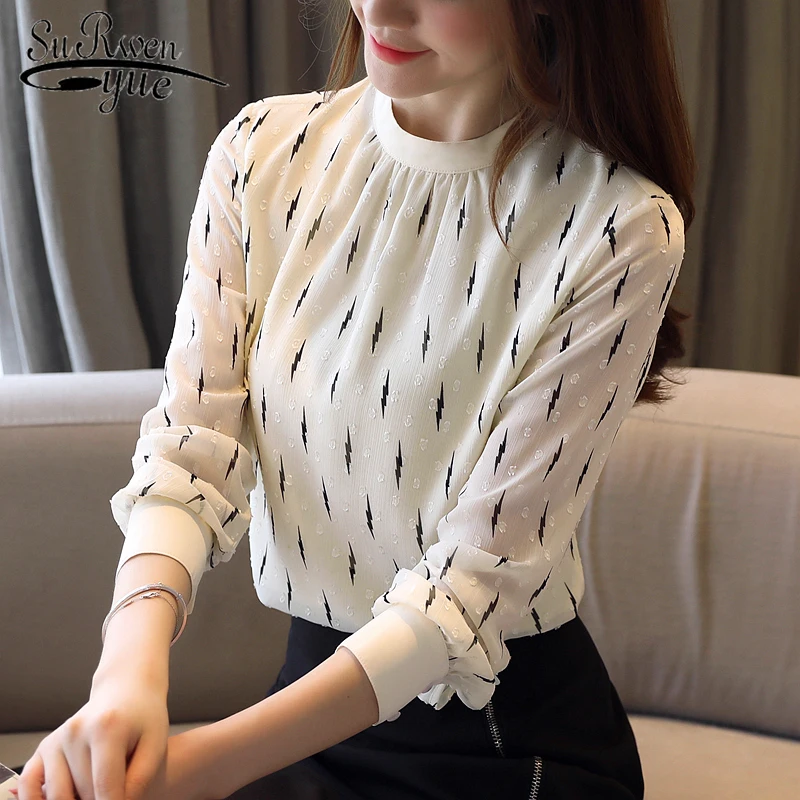 

Blusas mujer de moda 2019 long sleeve solid white shirt for women tops ladies tops chiffon blouses Stand women clothing 6321 50