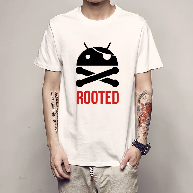 ANDROID ROOTED T Shirt Male New Arrival Simple Camiseta Loose The Walking Dead Shirts Man Short Sleeve O Neck nboy Clothes | Мужская