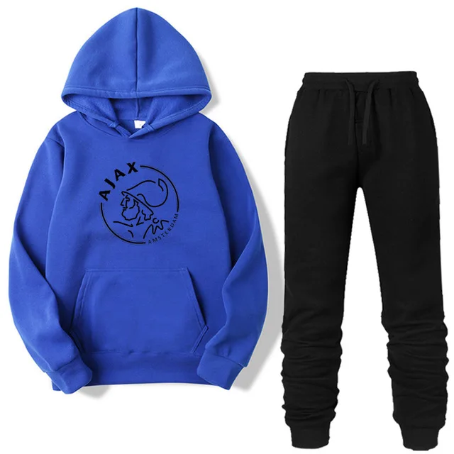 Blue-B Комплект из двух предметов, модная Толстовка AJAX, спортивная одежда для мужчин/женщин, спортивный костюм с капюшоном, осенняя брендовая одежда, толстовки+ штаны, комплекты - Цвет: Blue-B