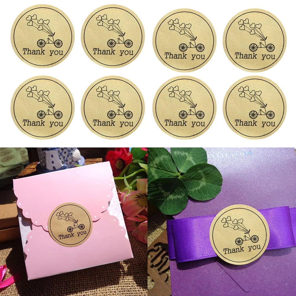 120pcs Bicycle LoveThank You Round Sticker Balloon Kraft Paper Gift Sealing Labels Decoration Stickers DIY Scrapbooking Album