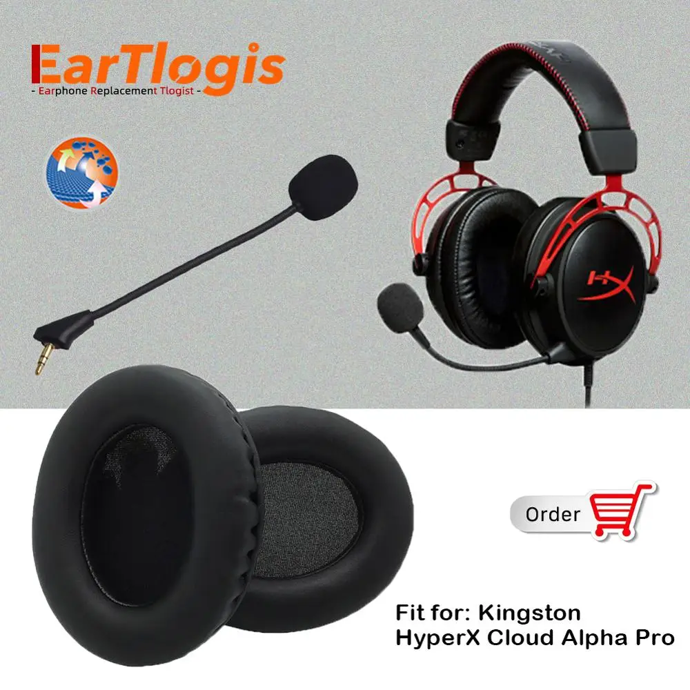 

EarTlogis Replacement Parts for Kingston HyperX Cloud Alpha Pro Headset Microphone EarPads Earmuff Cover Cushion Cups pillow