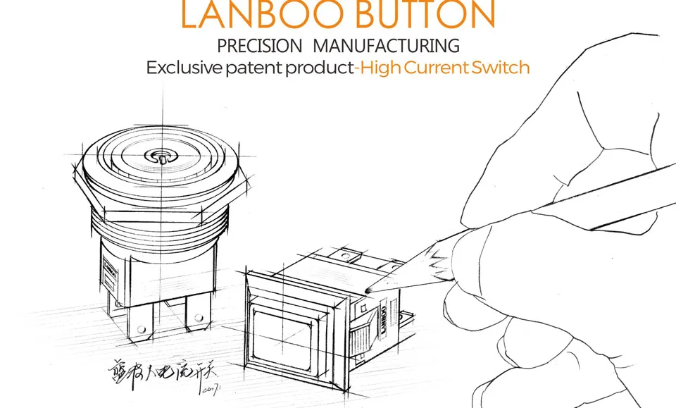 LANBOO сверхмощный 12 в 24 в 110 В 220 В 15а высокий ток водонепроницаемый IP67 мощный Выключатель без фиксации кнопочный переключатель