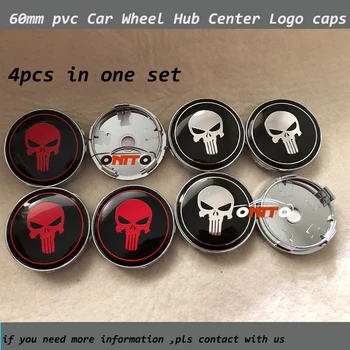 

4pcs set For Punisher /Bone Logo 60mm PVC Label Rims Car Wheel Hub Center Caps Car Emblem Logo Badge modified Auto covers