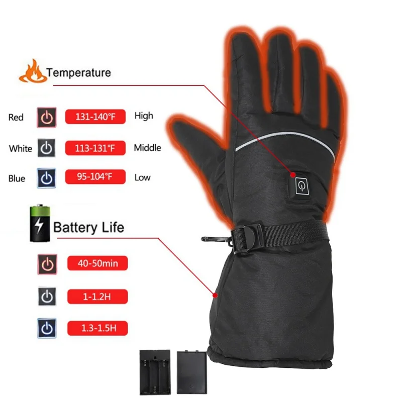 Мужские лыжные перчатки теплые зимние перчатки с подогревом водонепроницаемые перчатки на батарейках для верховой езды, охоты, лыжного велоспорта(без батареи