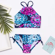 Girls Bikini Swimwear Biquini Bathing-Suit Flower-Print Colorful Children Summer Infantil