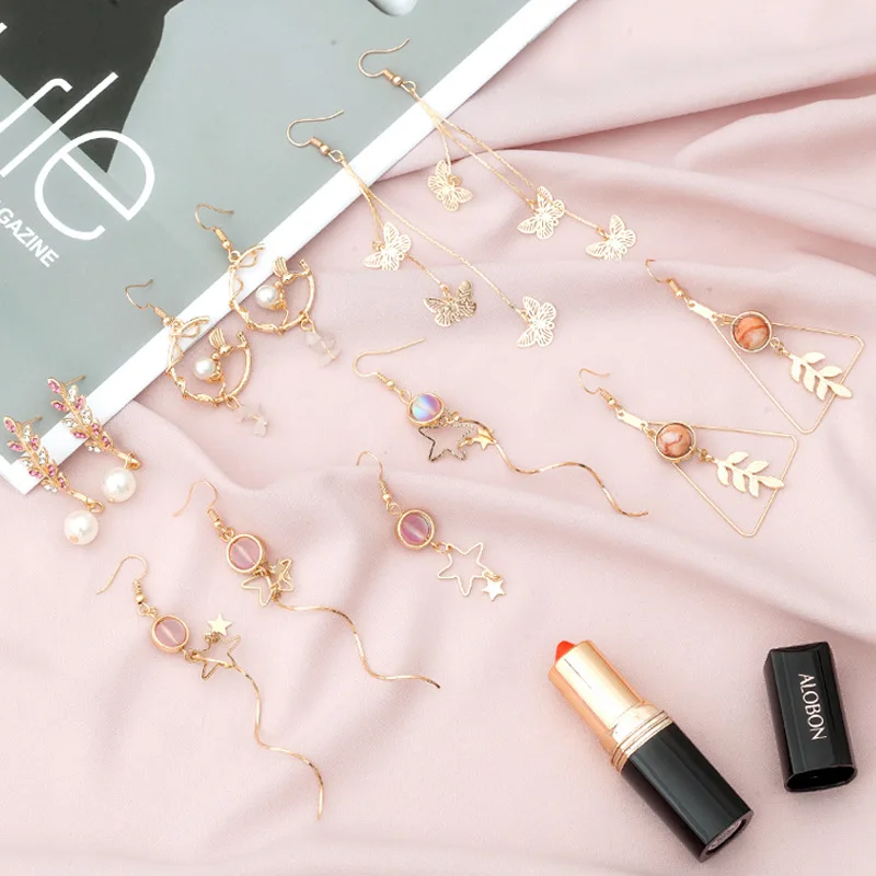 2020 корейские простые серьги с бабочками и звездами жемчугом длинные висячие для