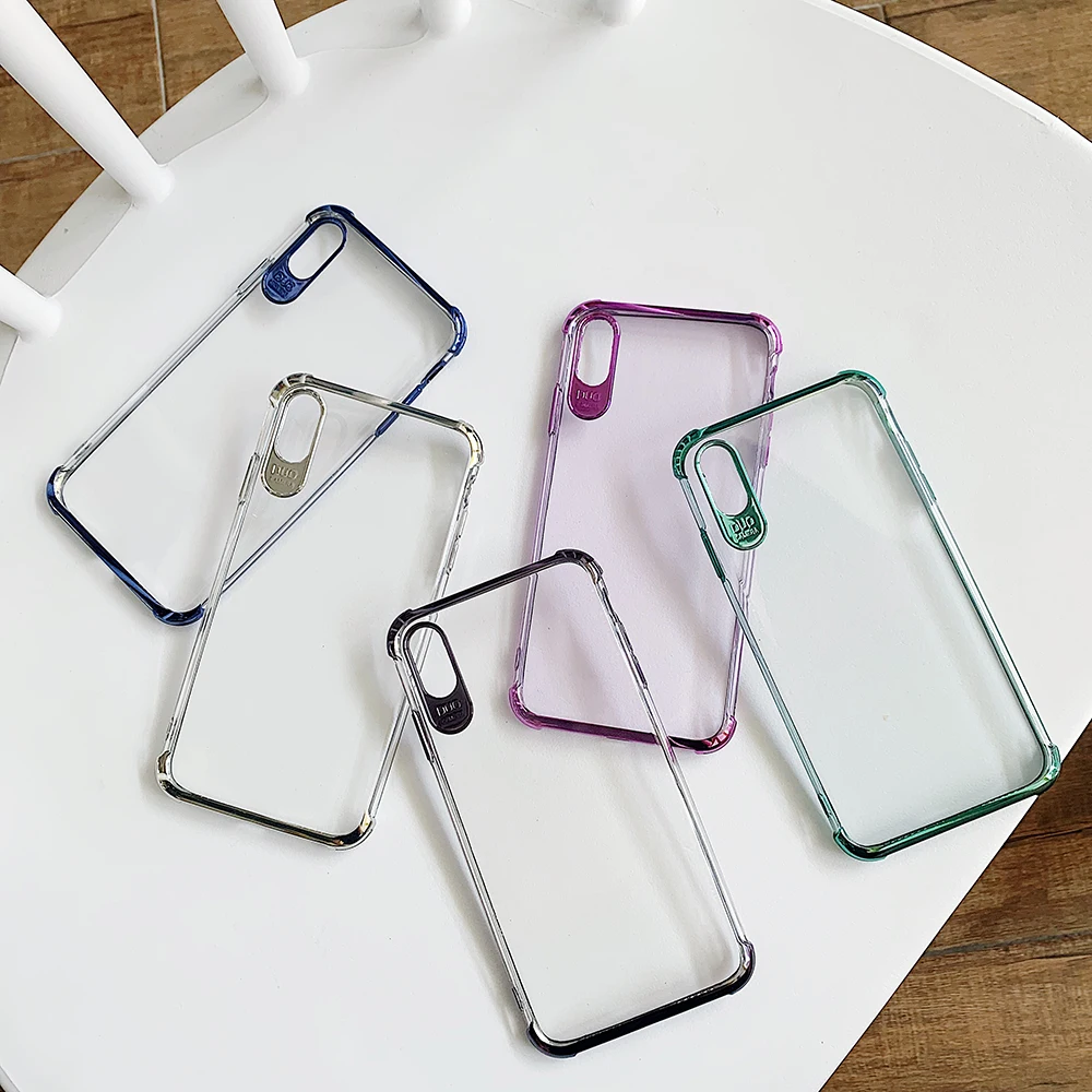 

Colorful Plating Frame Transparent Phone Case For iphone XR X XS Max 6 6s 7 8 Plus Ultra-thin Soft TPU Back Cover Cases Gift