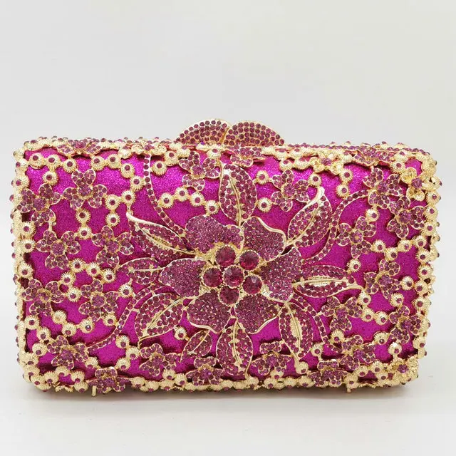 Boutique De FGG, женские вечерние сумочки с золотым цветком, сумочки для невесты с кристаллами, клатчи для свадебной вечеринки, металлические сумочки и сумочки - Цвет: Red Evening Bag