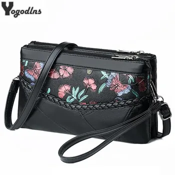 

Soft PU Leather Messenger Bags for Women Pouch Bag Mother Lady Flower Prints Retro Designer Single Shoulder Purse Sling Bag