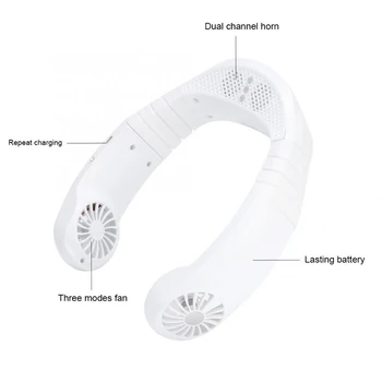 

Neck Fan Hands Free Mini USB Charging Bluetooth Player Portable Sport Fan Neck Hanging Music Sound Air Cooler Fan Black