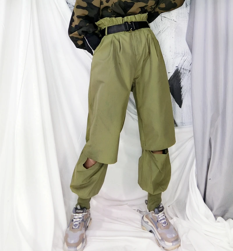 pant belt ZYQ1923 HG с высокой талией женские брюки-карго пояс цвета хаки Свободные Мода Досуг хип хоп новые осенние черные брюки для женщин ZYQ1923 - Цвет: pant belt ZYQ1923