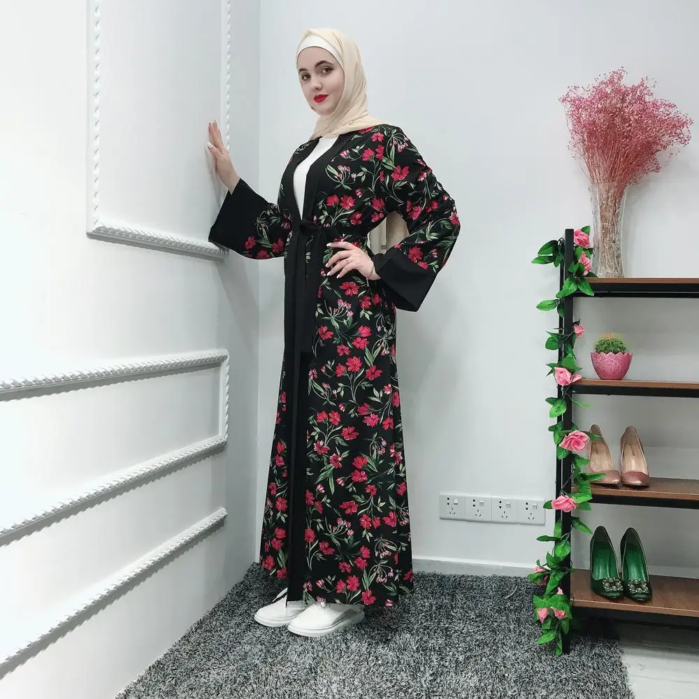 Дубай женское кимоно абайя открытый передний Кардиган Платье макси с длинным рукавом халат мусульманский кафтан платье мусульманская одежда Ближний Восток