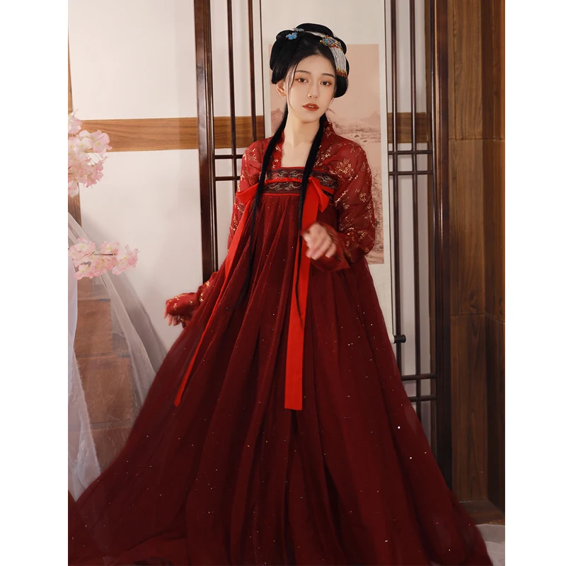 

Red Hanfu Ancient Chinese Costume Women Han Tang Hanfu Chinese Traditional Costume National Hanfu Outfit Stage Dress SL1274
