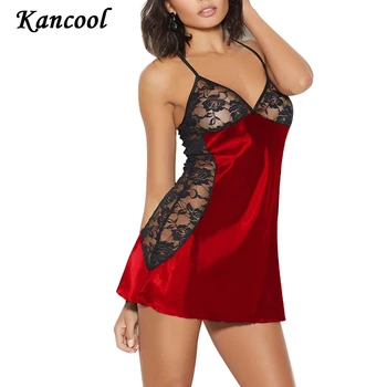 

KANCOOL Women Erotic Apparel Lingerie Sexy Sleepwear Silk Chemise Porno Lady Sexy Underwear Dress Plus Size Back Cross Pajamas