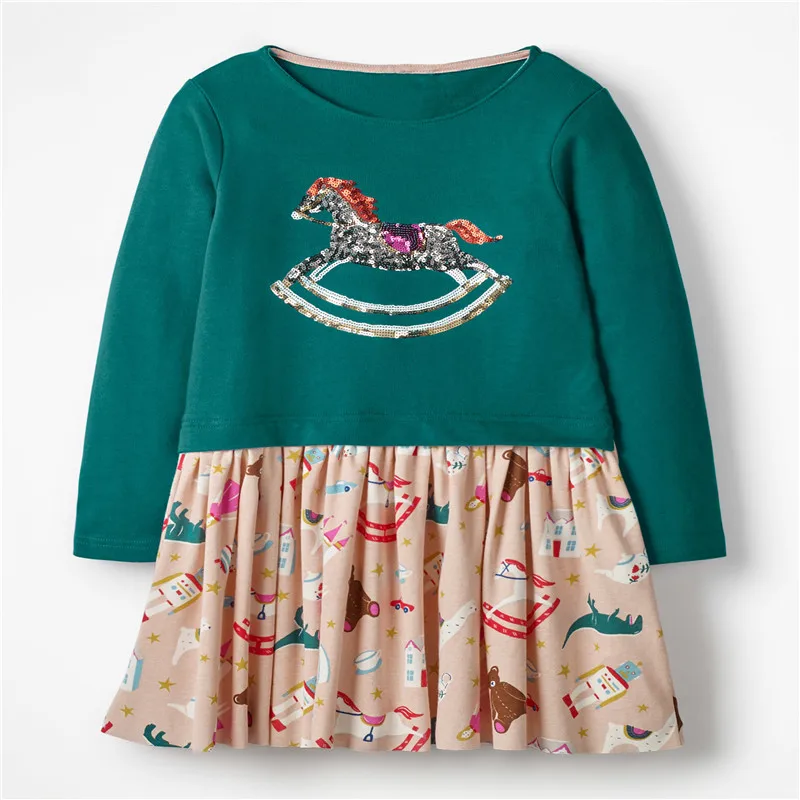 

Baby Girls Dress with Rainbow Animal Applique Autumn Long Sleeve Princess Dress Unicorn Clothes Kids Dresses for Girls Costume