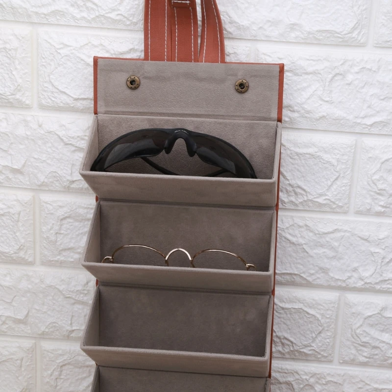 

6 Slots Foldable PU Leather Sunglasses Eyeglasses Travel Organizer Case Multiple Hanging Eyewear Holder Display