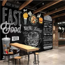 Modern Burgers Restaurant Wall Paper 3D Blackboard Hand-painted Western Fast Food Catering Background Wall Mural Wallpaper 3D