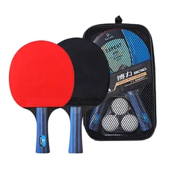 2PCS Ping Pong Table Tennis Blade Bat Set Professional Rubber Long Short Handle Ping Pong Racket Paddle with 3 Balls 1 Carry Bag