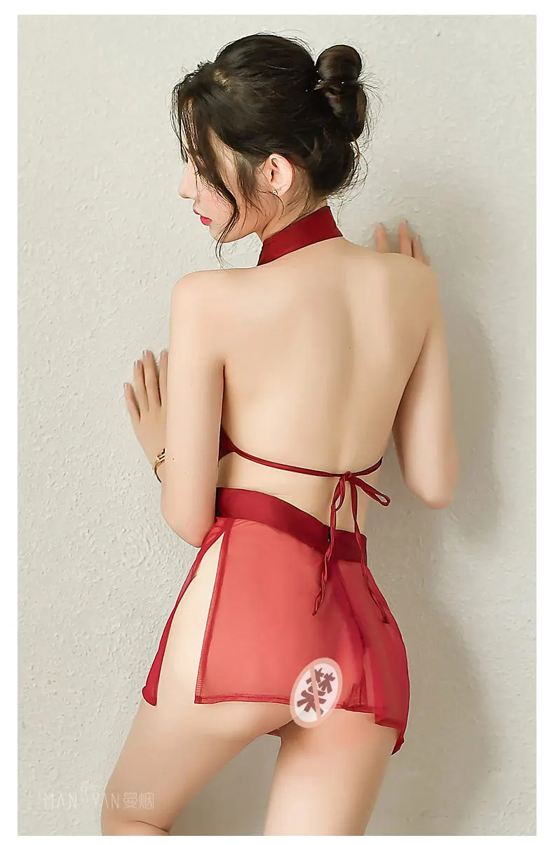 Жаккард; сетка прозрачные сексуальные китайские Сплит Мини платья Qipao традиционное Ципао Babydoll нижнее белье вечерние униформа для ночного клуба