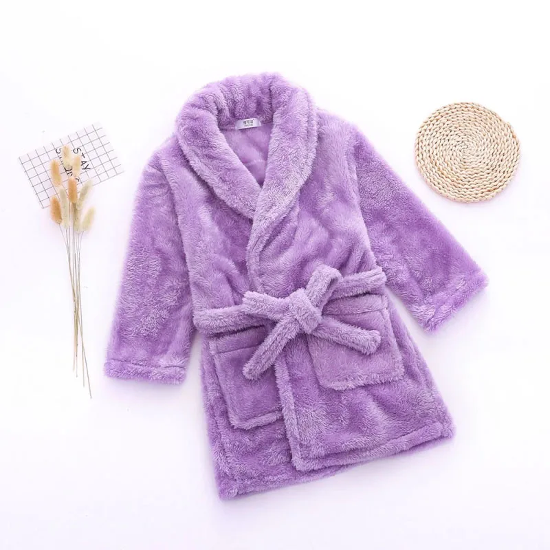 Children's Nightgown Boys Girls Children's Flannel Bathrobes Extended Bathrobes Thickened Pajamas Home Clothes