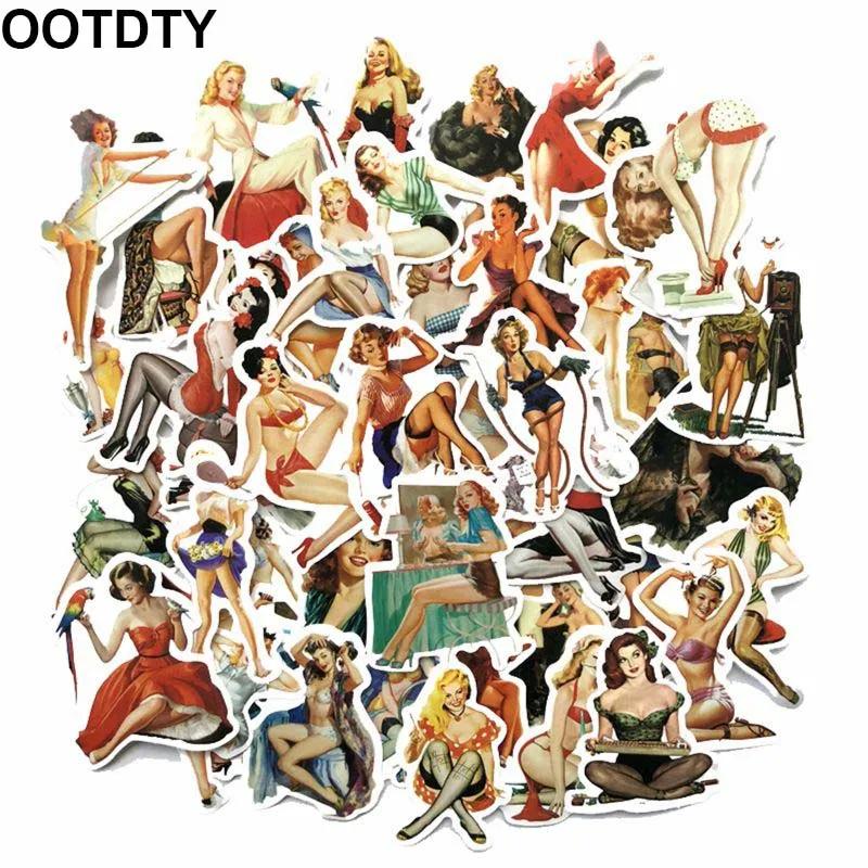 

50pcs Europe and America Retro girl pin up girl Sticker Decoration Stationery Sticker DIY Ablum Diary Scrapbooking Label Sticker