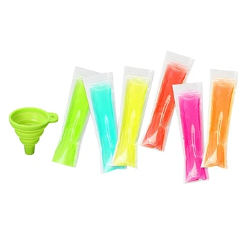 

200 Pcs 8.6 InchX2.3 Inch Ice sicle Molds Bags with Zip Seals,with Foldable Funnel,Kids DIY for Yogurt Ice Candy