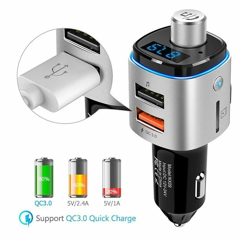 

Universal Car Charger For Xiaomi Redmi K30 Cigarette Lighter bluetooth FM Transmitter MP3 Player Dual USB Charger Accessories
