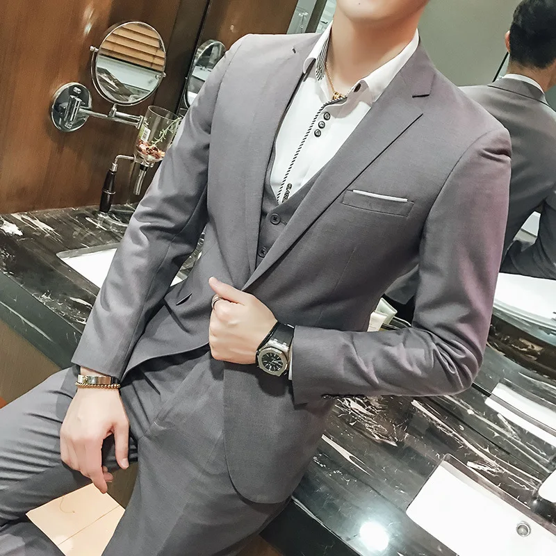 Suit Men Three-piece Set Groom Clothing Marriage Formal Dress Men's Suit Set Slim Fit Korean-style Formal Wear Autumn Suit Men Three-piece Set Groom Clothing Marriage Formal Dress Men's Suit Set Slim Fit Korean-style Formal Wear Autumn