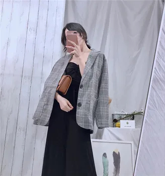 

2020 New Plus Size Womens Blazer Business Spring Autumn Button Office Female Blazers Plaid Jackets Short Slim Women Blazer S0299