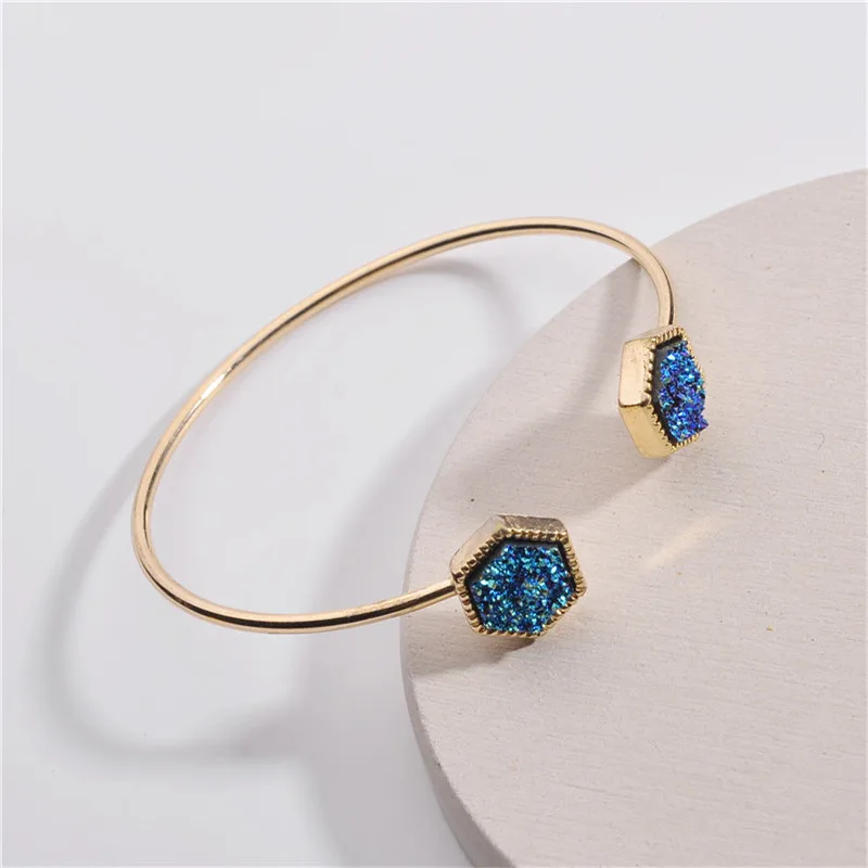 17Triangle Quartz Bijoux European Vintage Jewelry Resin Druzy Asymmetry Hand Cuff Adjustable Bracelet For Women Bangles Bileklik