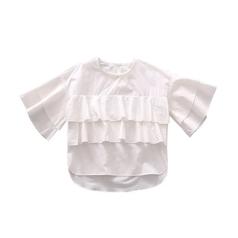girl white shirts Детская одежда для подростков; школьные рубашки; детская одежда; Многослойная блузка; белый топ с короткими рукавами для девочек; сезон весна-лето; коллекция года - Цвет: girl white shirts