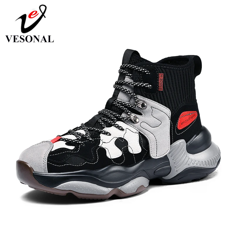 

VESONAL 2020 Spring Suede Leather High Top Sneakers Men Shoes Casual Hip Hop Rock Breathable Male Footwear comfortable streets