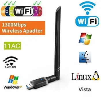 

USB Wifi Adapter 1300Mbps Wi fi Adapter 5ghz Antenna wi-fi USB Ethernet PC Network Card USB Lan Wifi Dongle AC Wi fi Receiver