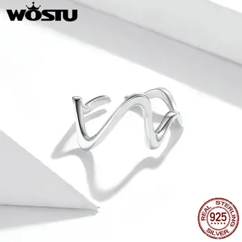 

Wostu Ring 925 Sterling Silver Engraved Simple Waves Open Adjustable Finger Rings for Women 2020 Oxidized silver Jewelry DXR673