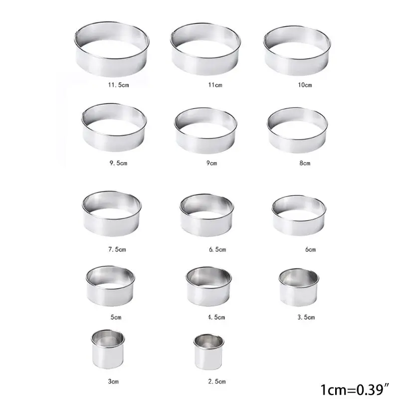 

14 Pcs Open Cutter Round Cookie Molds Stainless Steel Sweet Moulds for Cooking H58C