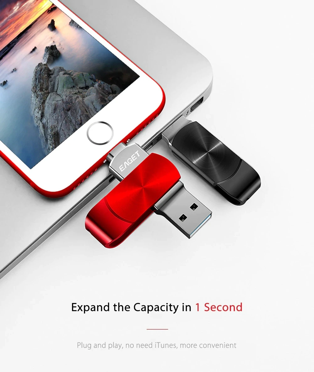 Eaget USB 3,0 металлический USB флеш-накопитель MFI для iPhone 6/6s7/7 plus/8/plus/iPAD/Android/Tablet/PC 64 Гб 128 ГБ