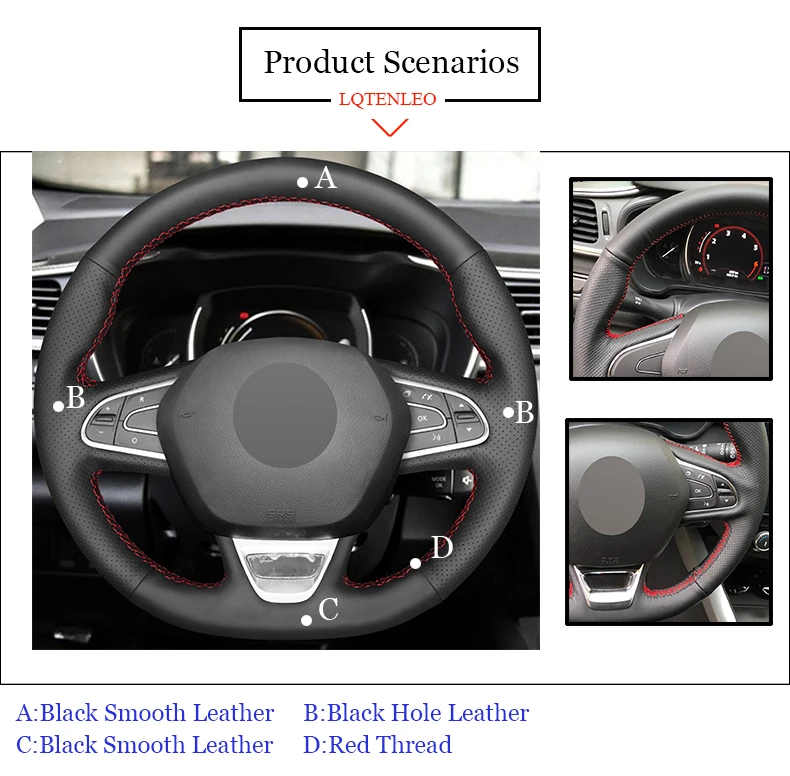 LQTENLEO черная крышка рулевого колеса из натуральной кожи для Renault Kadjar Koleos Megane Talisman Scenic Espace