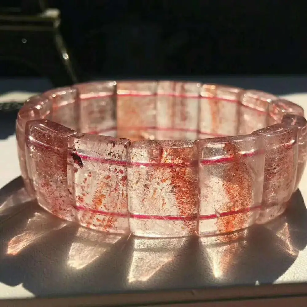 

Natural Lepidocrocite Quartz Red Super Seven Bracelet 18x13mm Clear Rectangle Beads Stretch Crystal Women Certificate AAAAA