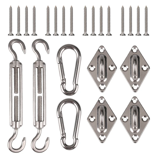 Nap Árnyék Vitorla Előtető Tartozék 24Db/Szett 304 Rozsdamentes Acélból Készült Hardverkészlet Turnbuckle Pad Eye Carabiner Clip Hook Csavarok Ezüst