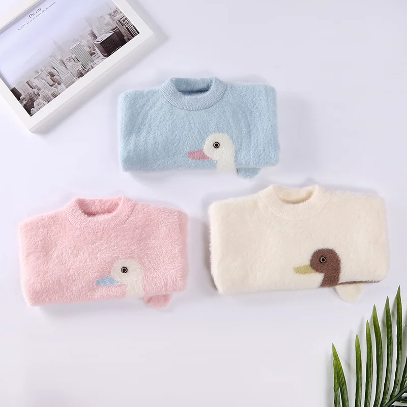

Autumn New Style Men And Women Small CHILDREN'S Stitching Color Pullover Sweater Faux Mink Cashmere CHILDREN'S Cartoon Duck Knit