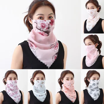 

2020 Cycling Face Mask Summer Scarf Sun Protection Printed Mouth Cover Chiffon Breathable Hiking Riding Neck Mask