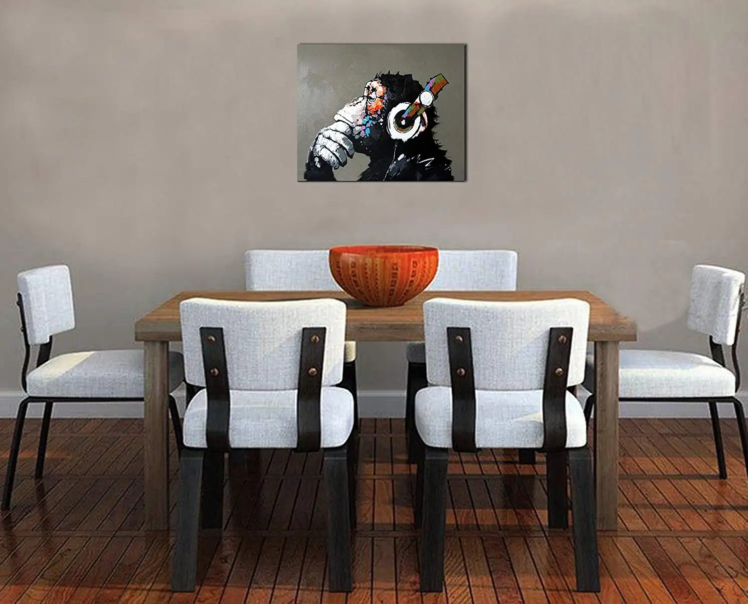 Pop Art Cool Ape прослушивание музыки с наушниками в рамке, готовы к подвешиванию